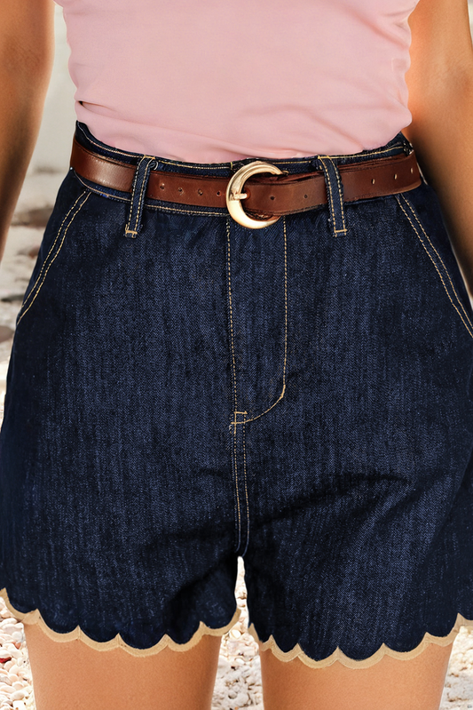 Scalloped Trim Denim Shorts