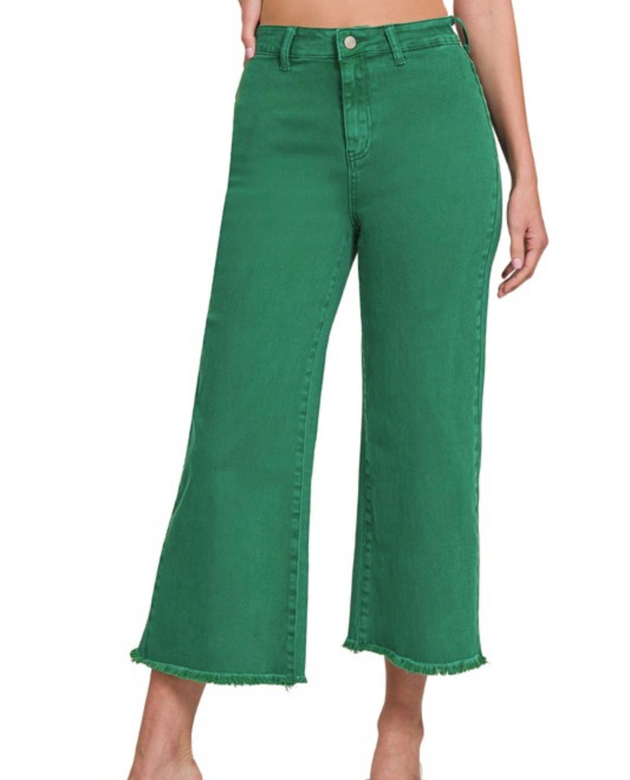 High Waist Frayed Straight Leg Crop Jean