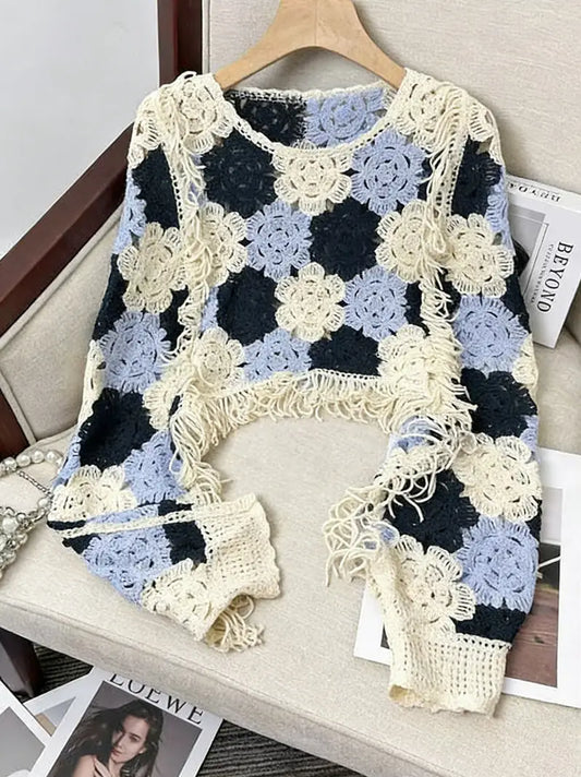 Blue Crochet Knit Top