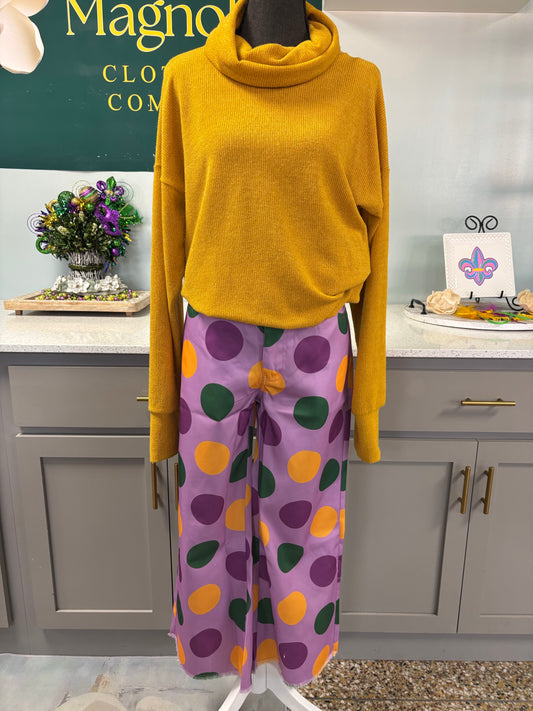 purple polka dot mardi gras pants