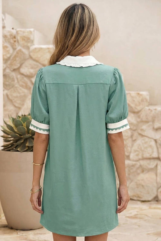 Colorblock Cotton Puff Sleeve Mini Dress