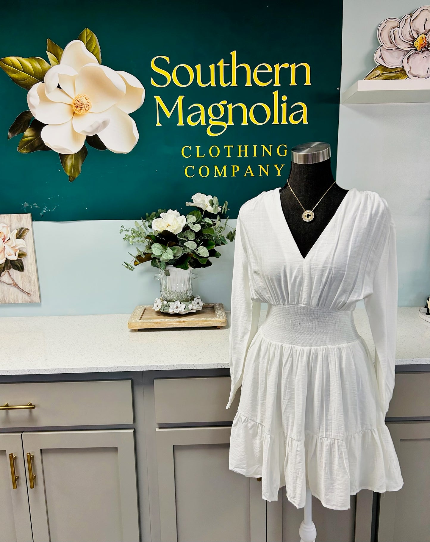 White Long Sleeve Mini Dress