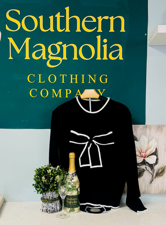 Big Bow Knot Contrast Trim Sweater