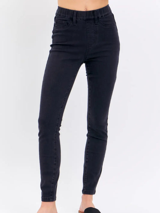 Black High Waisted Pull On Skinny Jeans