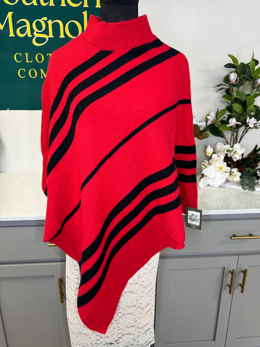 Striped Turtle Neck Poncho