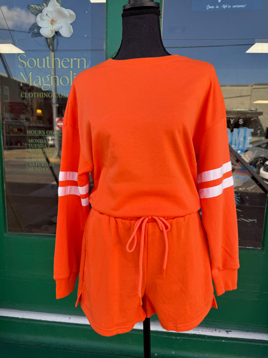 Orange Varsity Long Sleeve Shirt and Short Set
