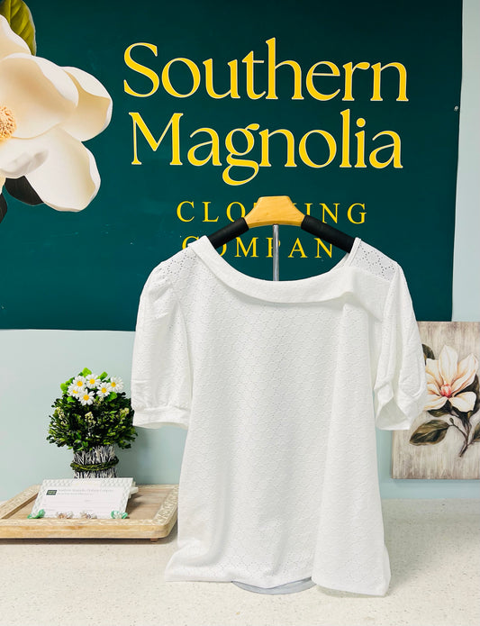 U-Neck Loose Casual T-shirt with Bubble Sleeves