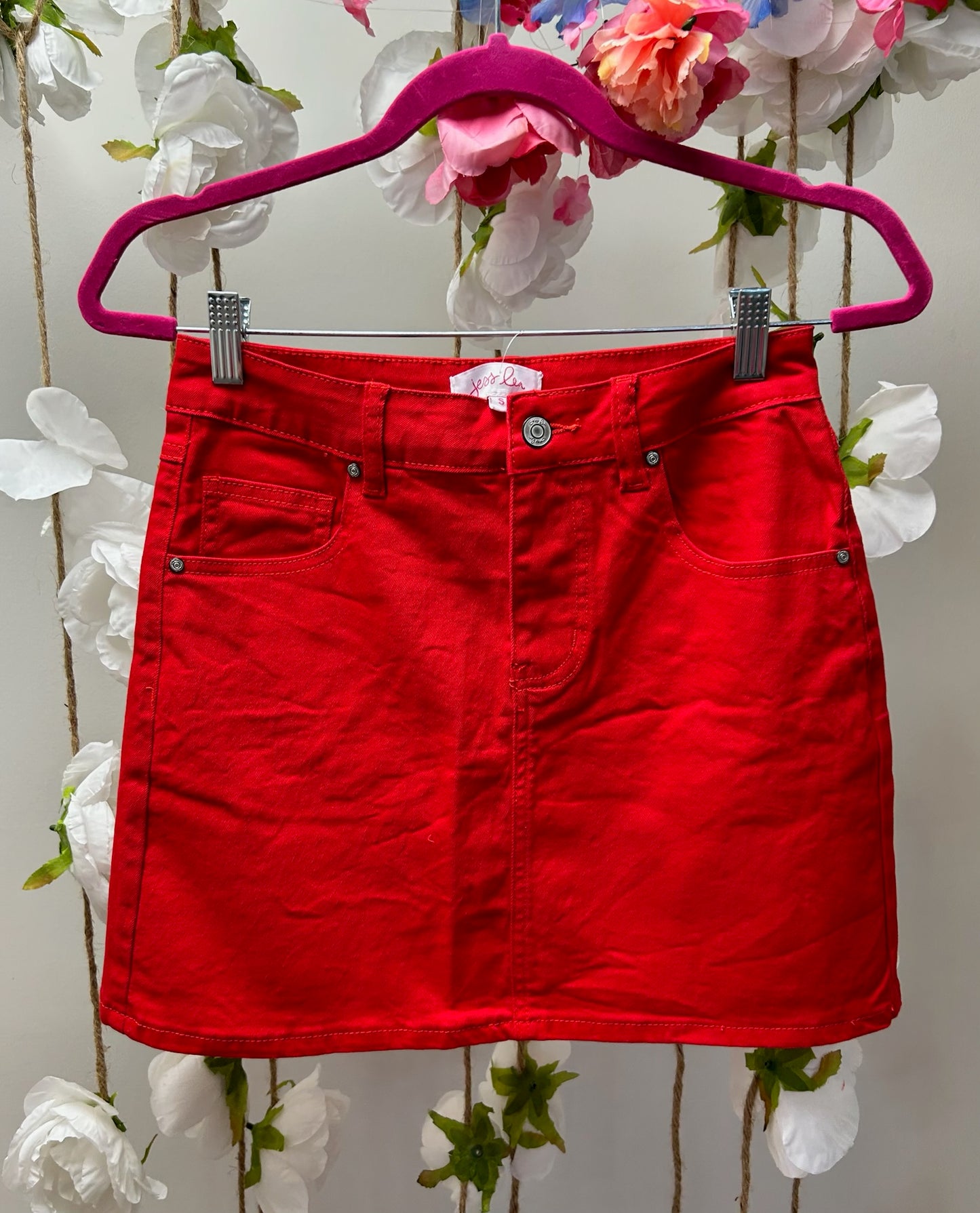 Red Jean Mini Skirt