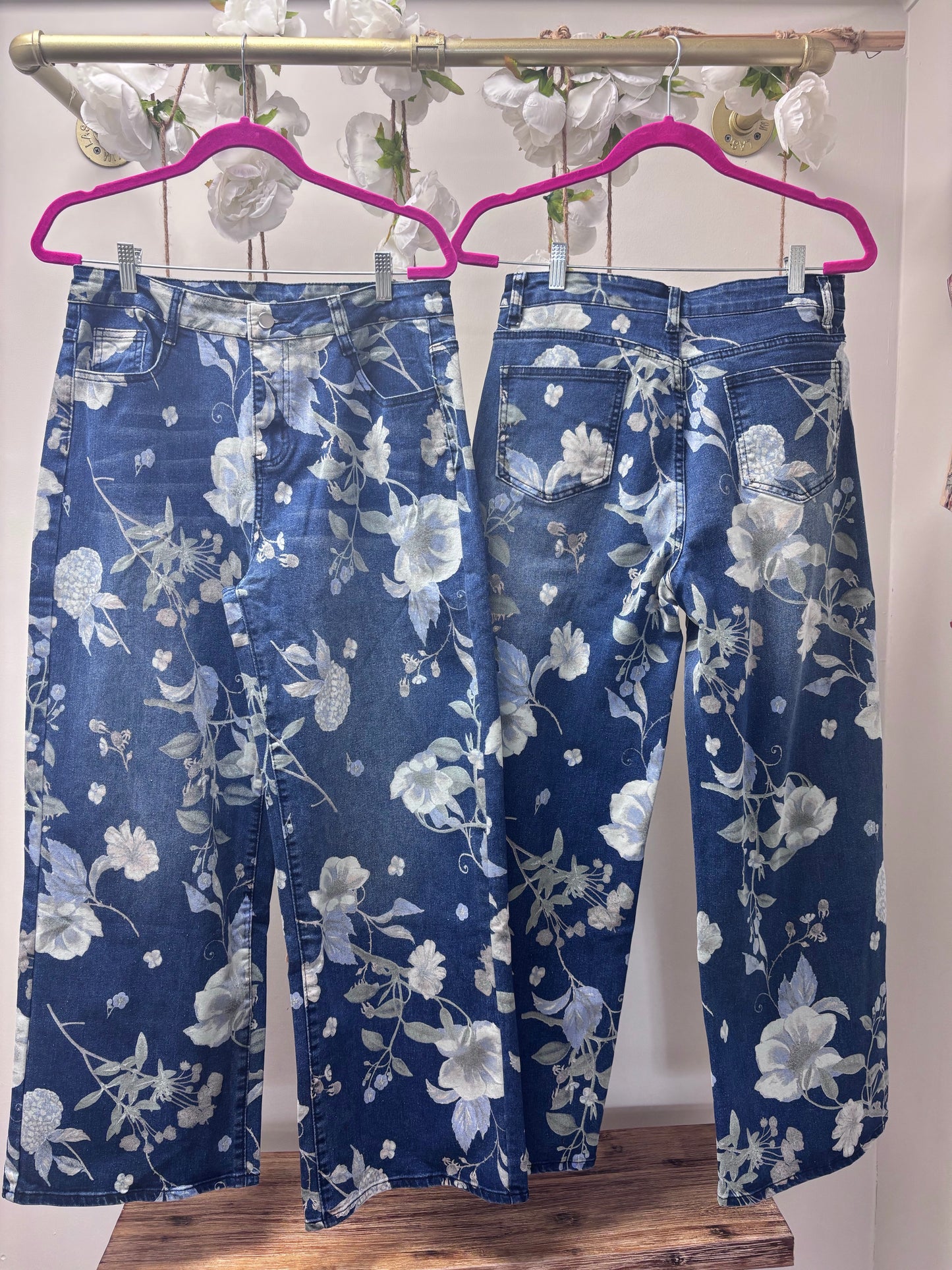 floral high waisted denim jeans