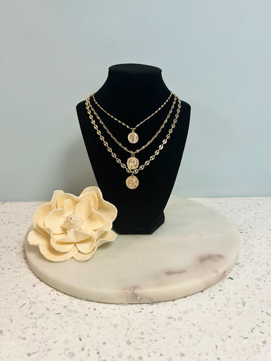3 Chain Gold Coin Necklace