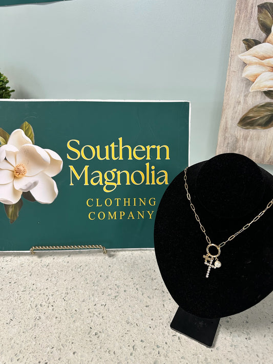 Gold Chain w/Cross and Pearls