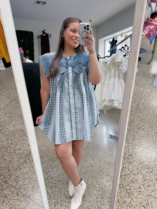 Bow Front Denim Dress