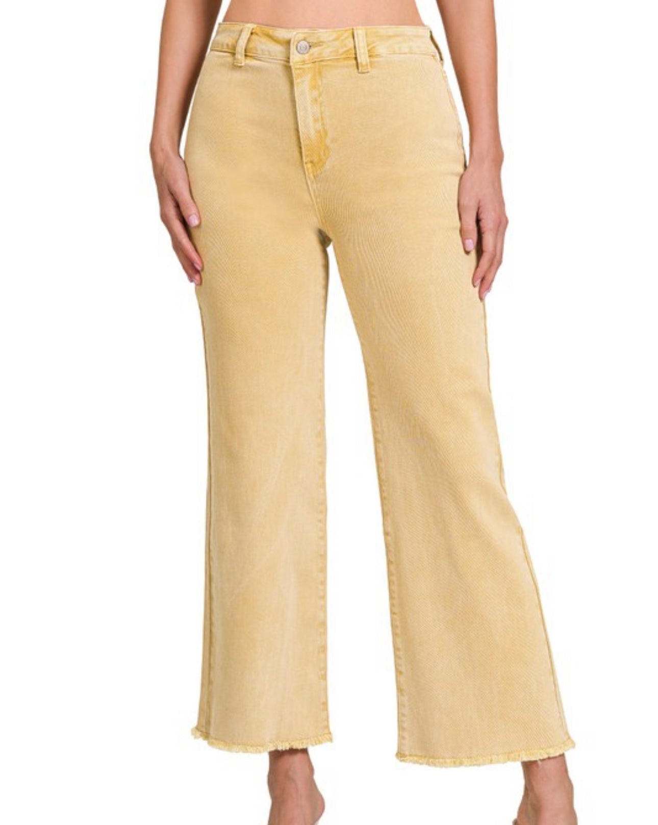 High Waist Frayed Straight Leg Crop Jean