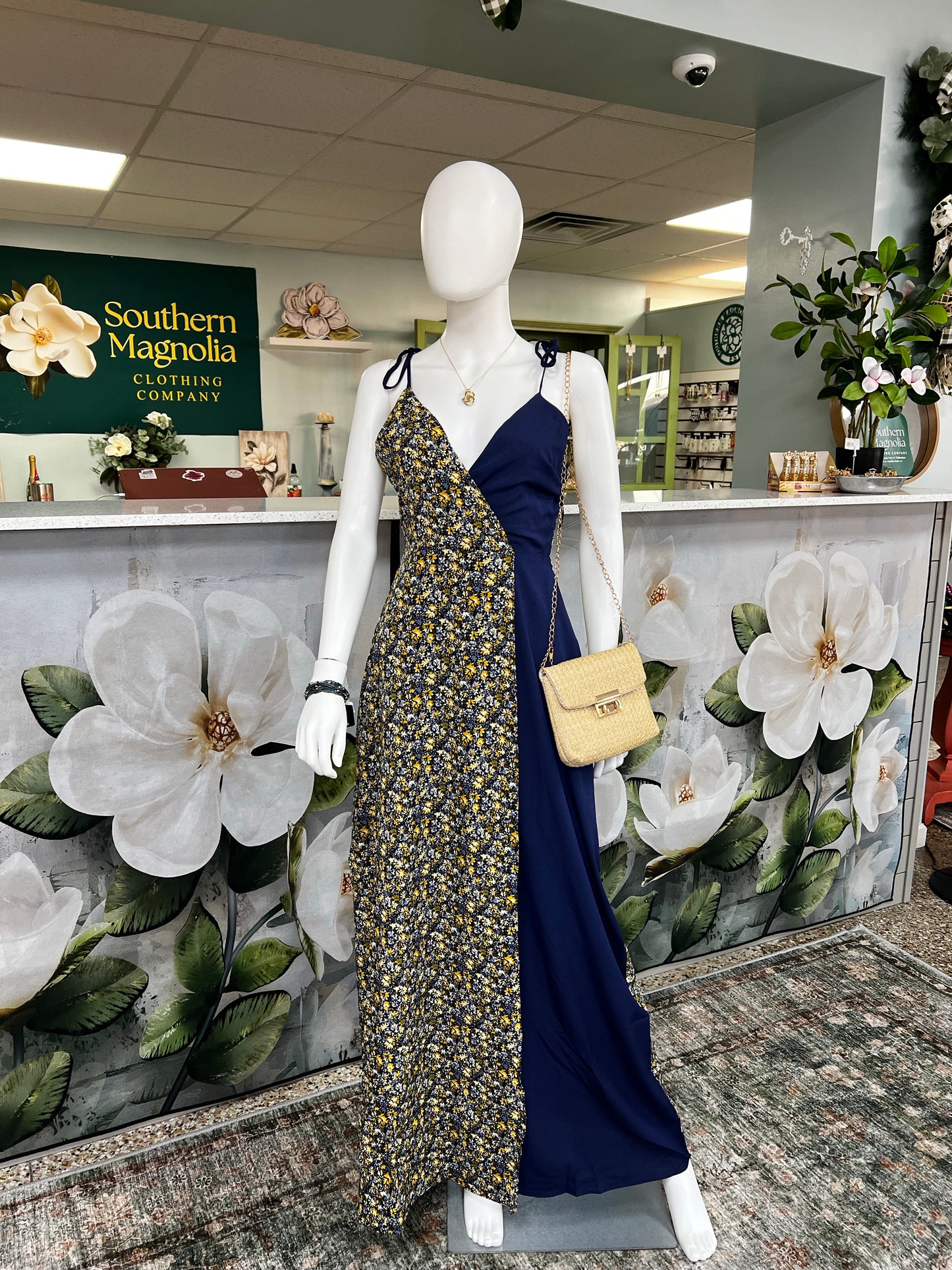 floral color block maxi dress