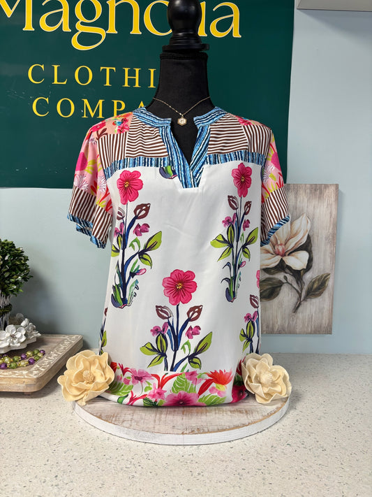 floral v neck blouse