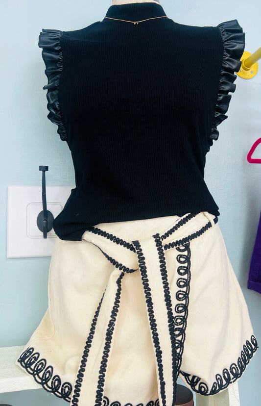 Mock Neck Faux Leather Ruffle Tank Top