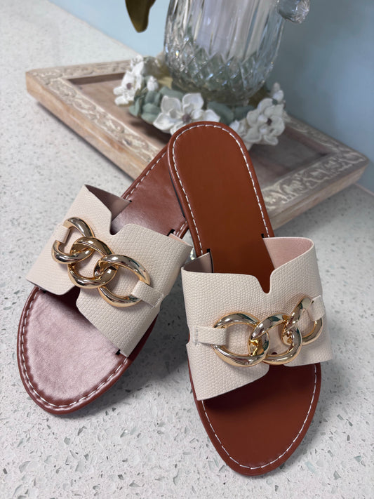 cream leather flat sandals