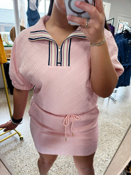 Zip Color textured skort set in Blush