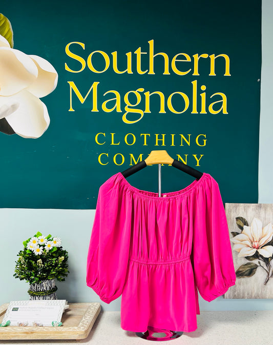 Bold Blossom Pink Peasant Blouse