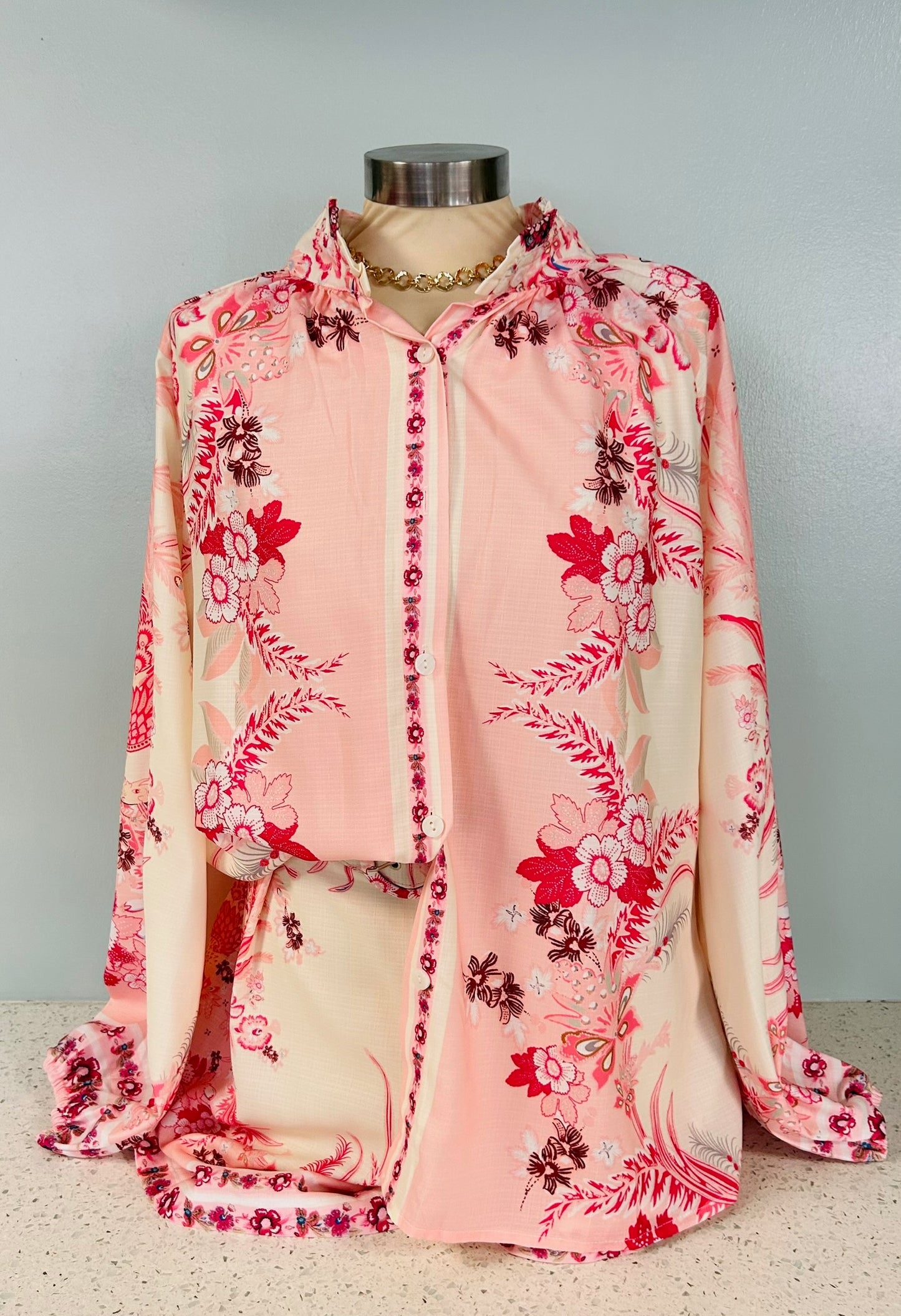 Pink Floral Button Down Set