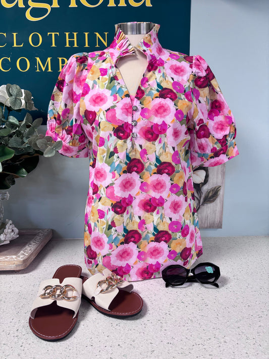 floral v-neck puff sleeve blouse