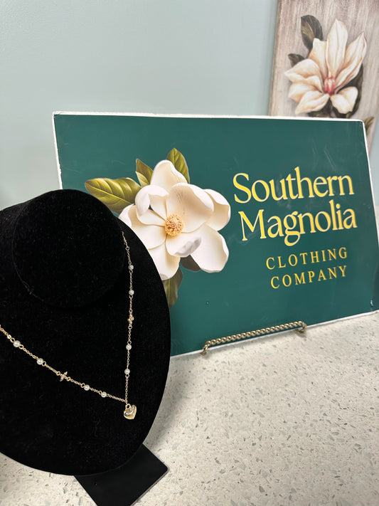 Gold Beaded Clover w/Pearl and Gold Heart