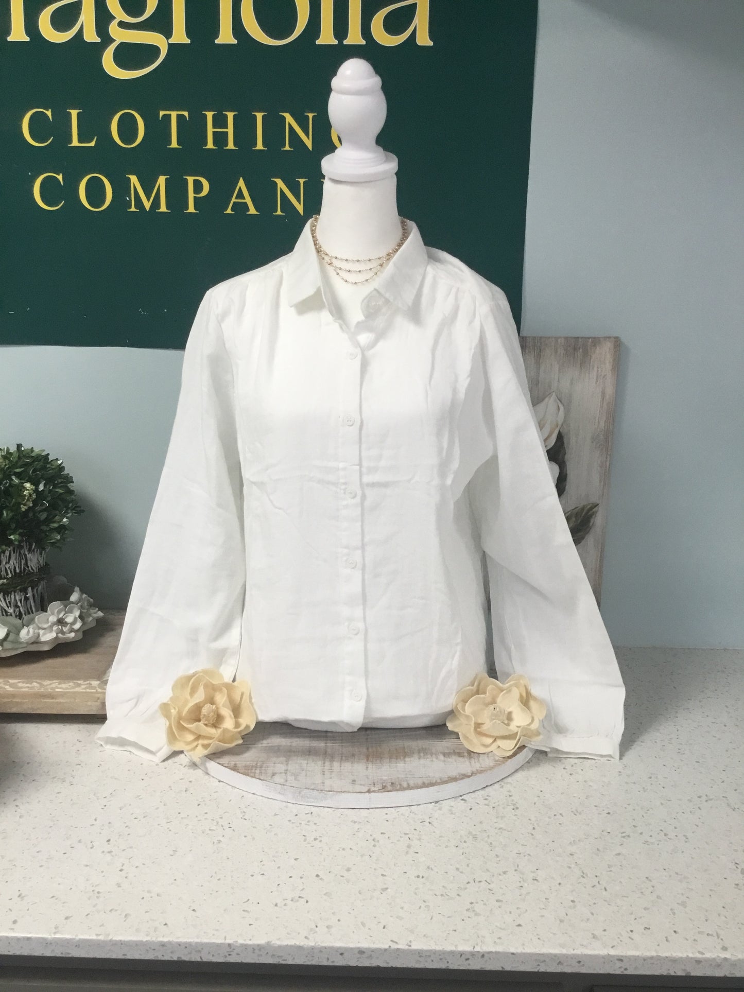 white cotton button down