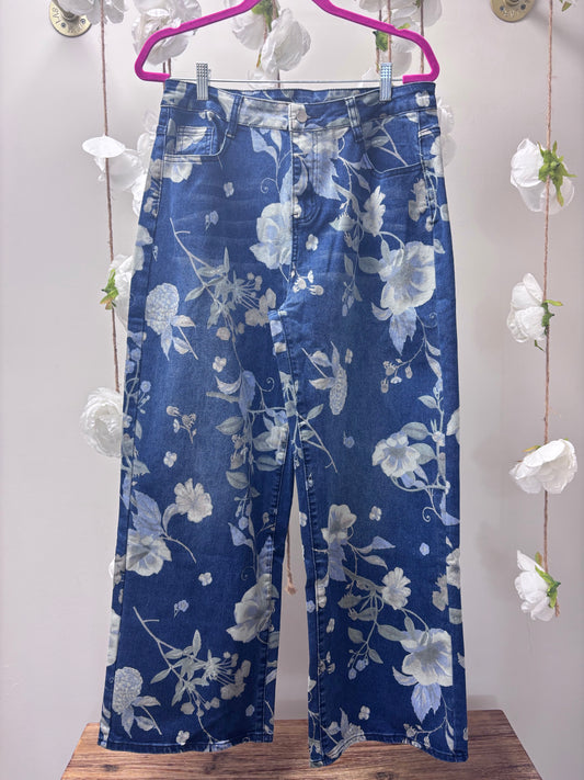 floral high waisted denim jeans