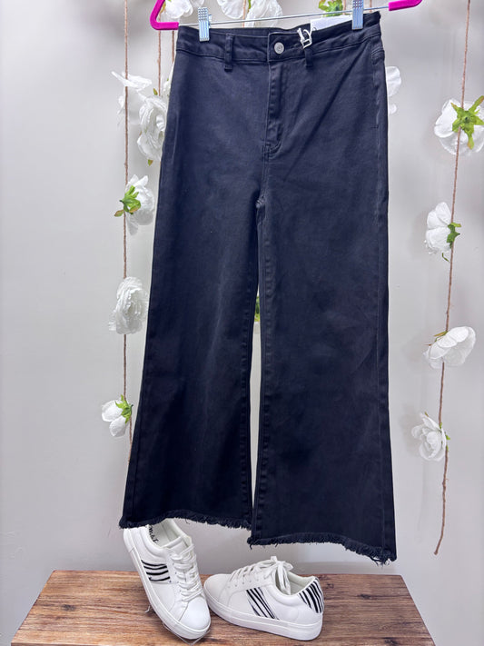 black high waisted frayed jeans