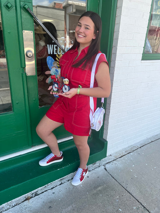 Red Linen Denim Romper