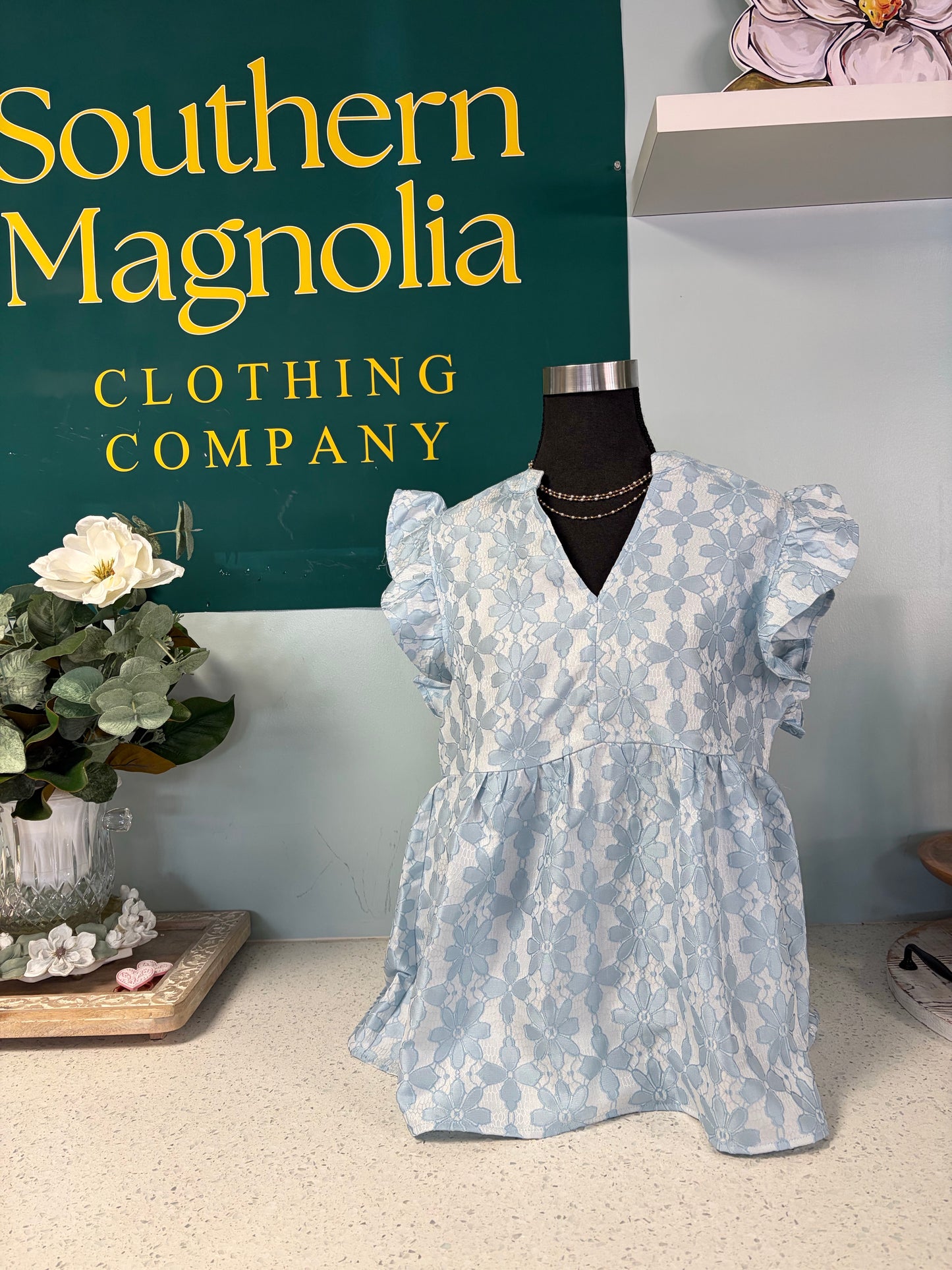 baby blue floral blouse