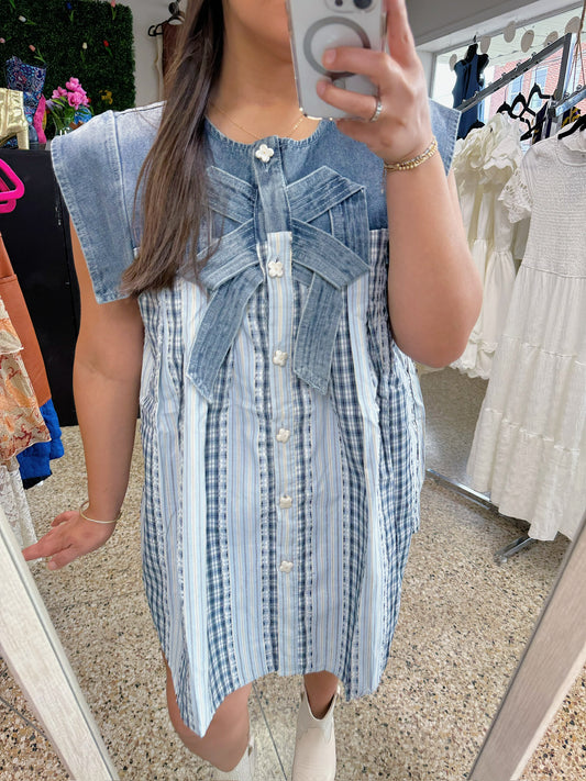 Bow Front Denim Dress