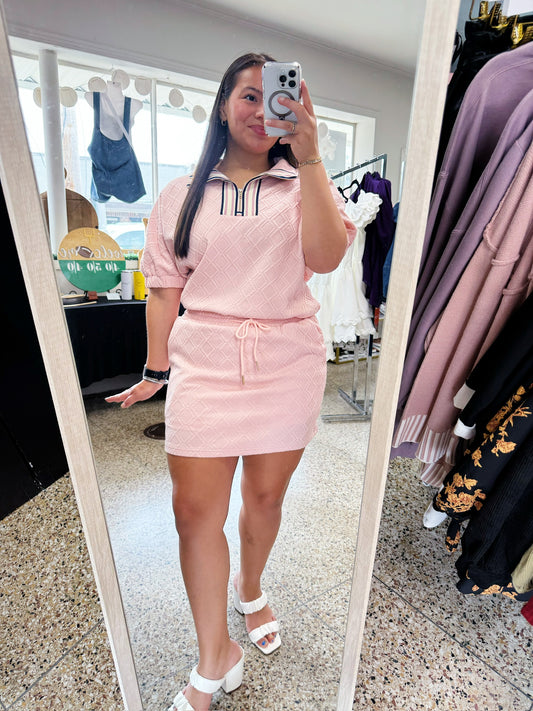 Zip Color textured skort set in Blush