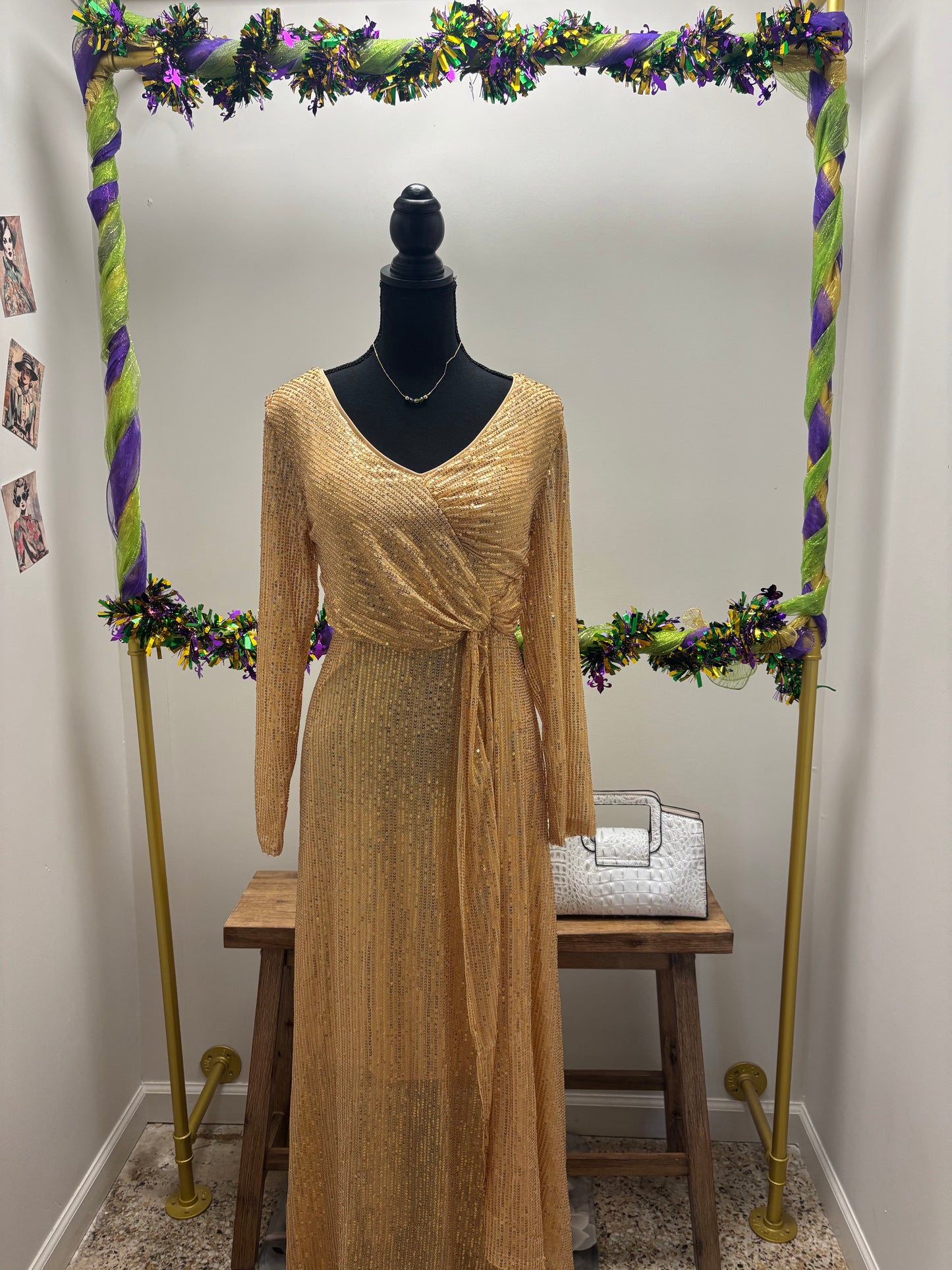 Gold Sparkle Long Sleeve Ball Gown