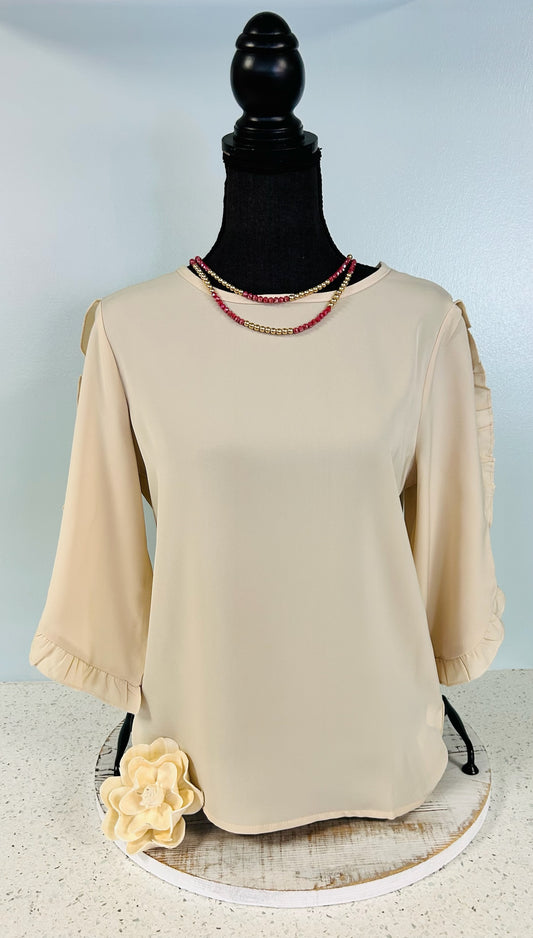 solid ruffle sleeve blouse