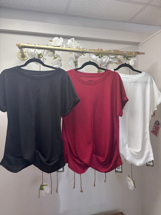 solid round neck twist short sleeve shirt
