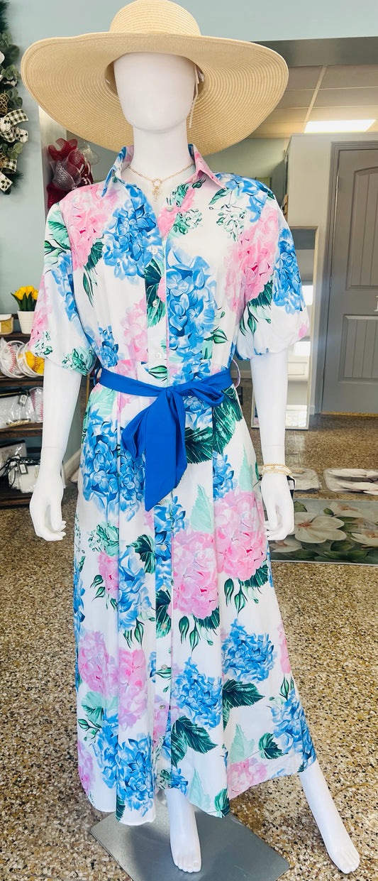 Bohemia Floral Print Belted A-line Maxi Dress