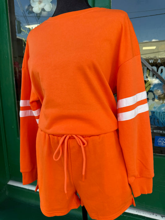 Orange Varsity Long Sleeve Shirt and Short Set