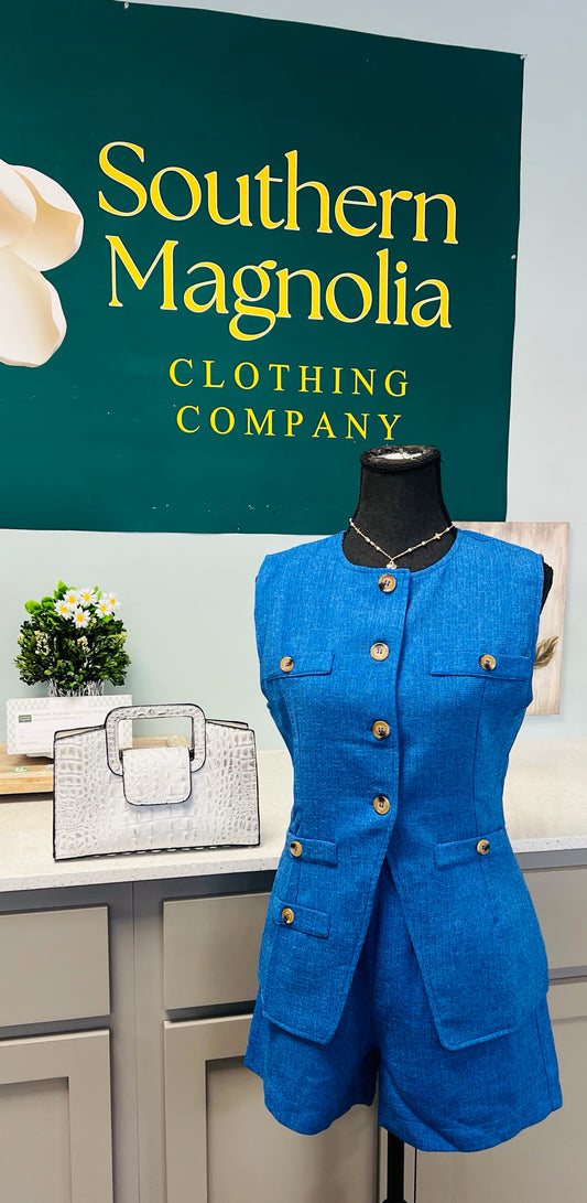 Front Button Detail Vest & High Waist Shorts