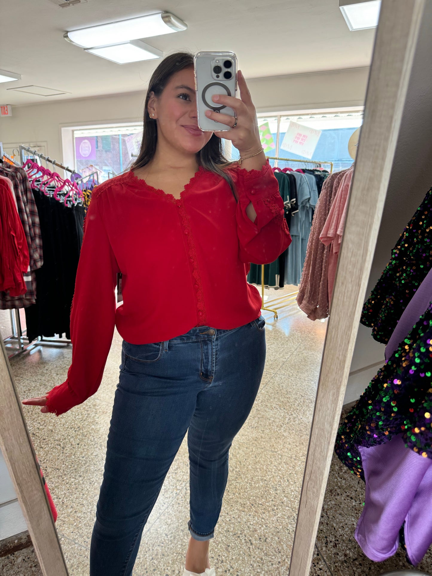 Autumn Red Long Sleeve Ladies Shirt