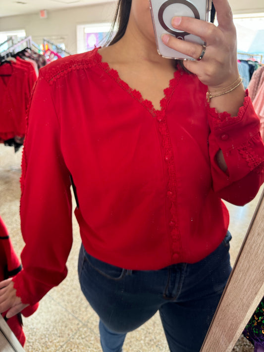 Autumn Red Long Sleeve Ladies Shirt
