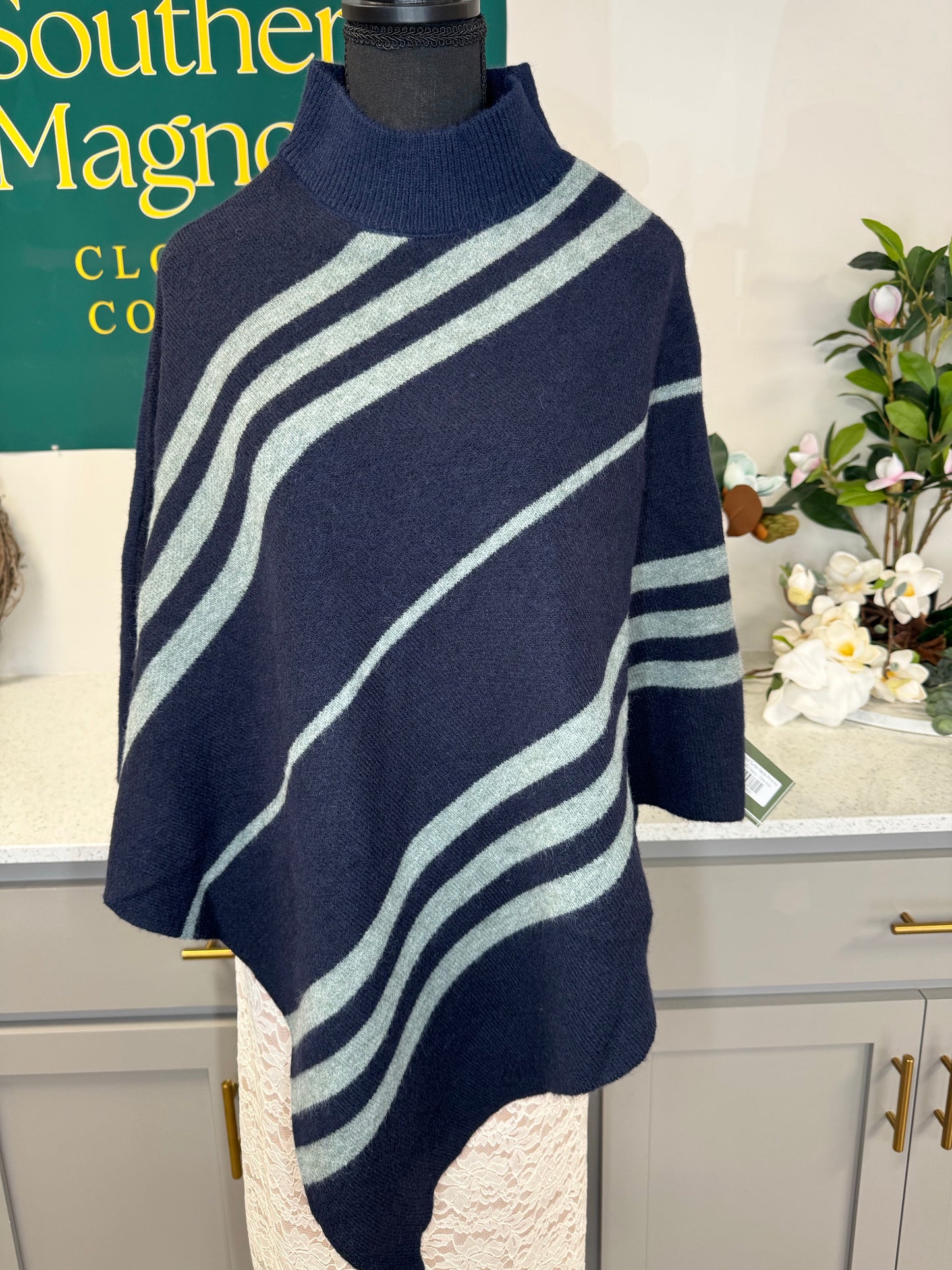 Striped Turtle Neck Poncho