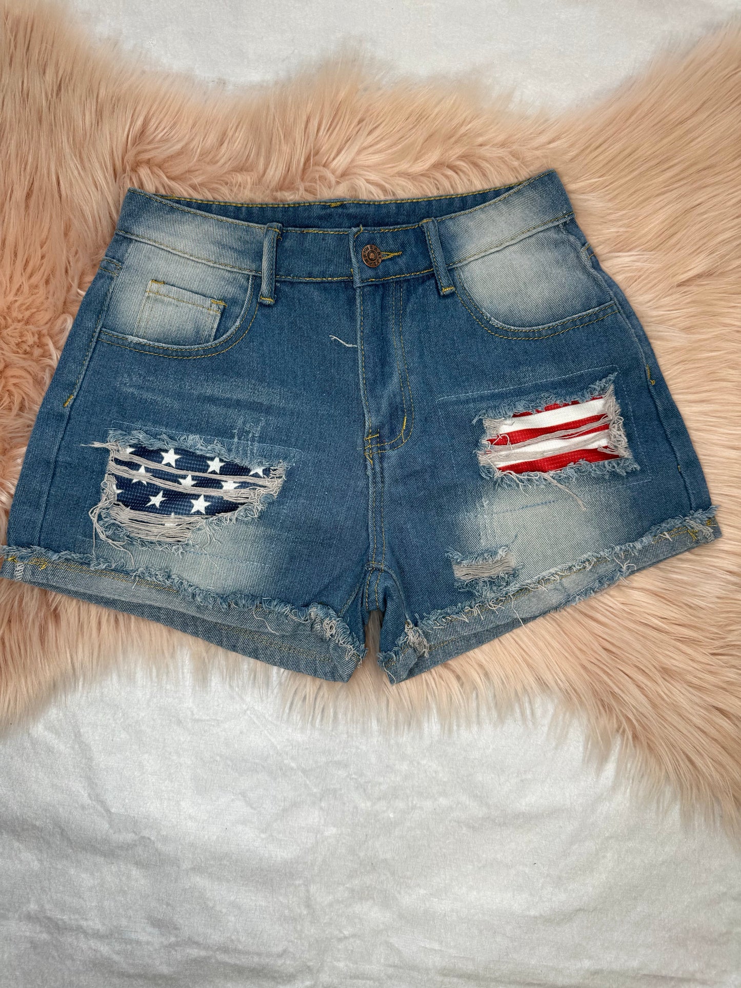 US Flag Independence Day Denim Shorts