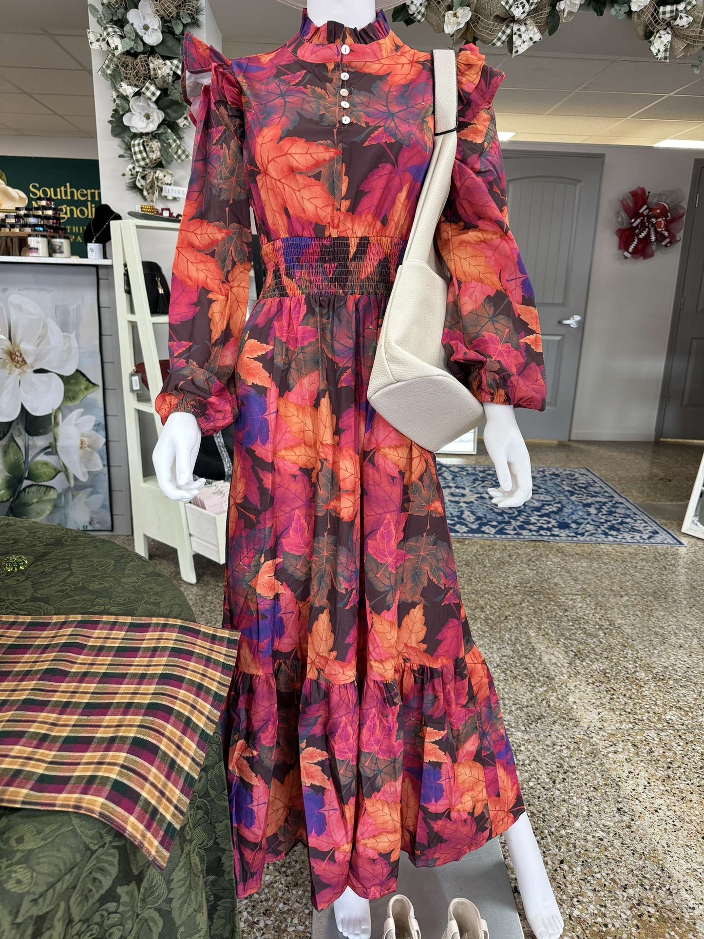 Fall Print Long Sleeve Maxi Dress