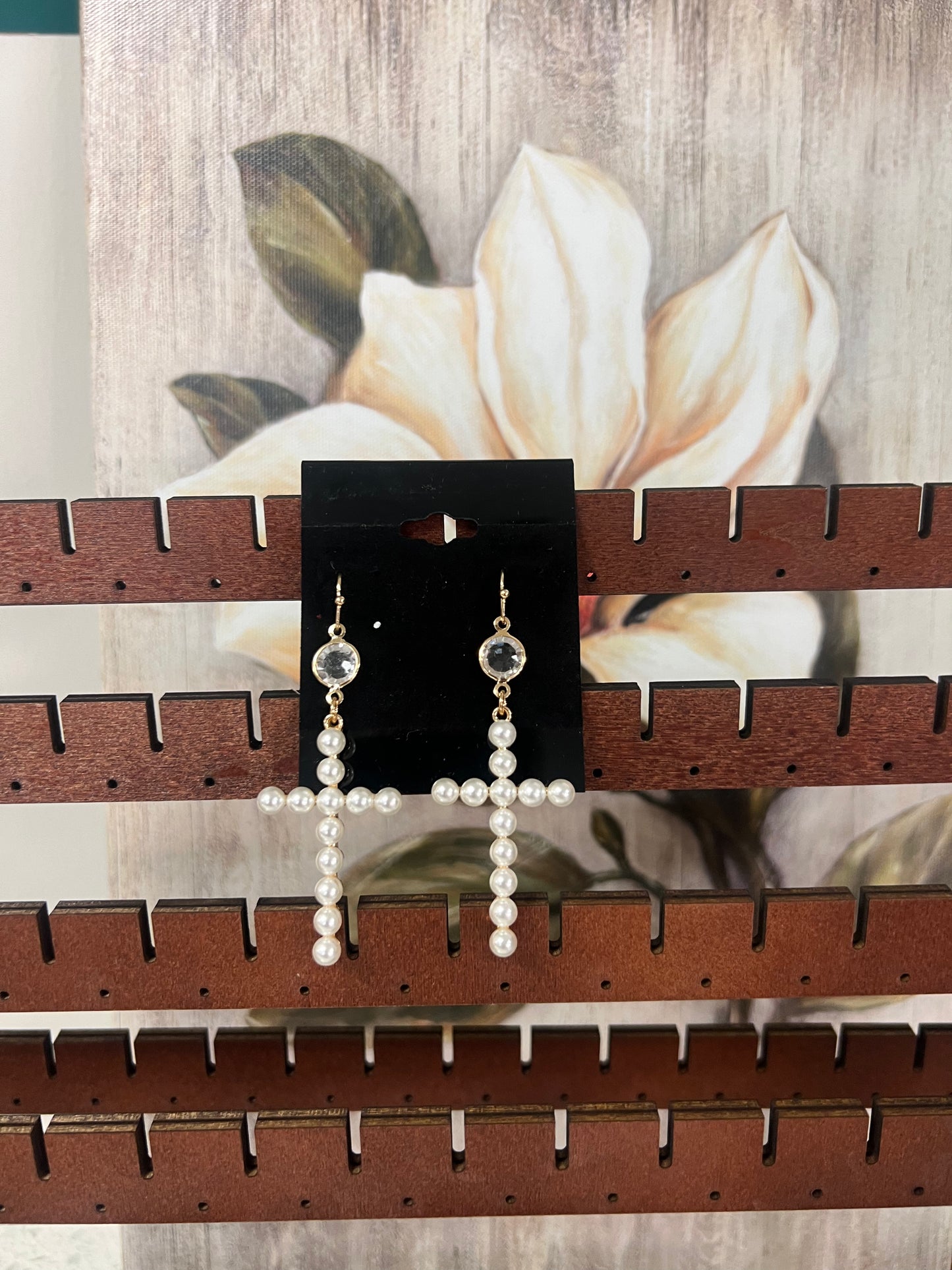 Pearl Cross Dangle Earrings