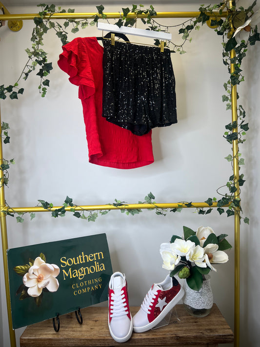 Black Gameday Sequin Shorts