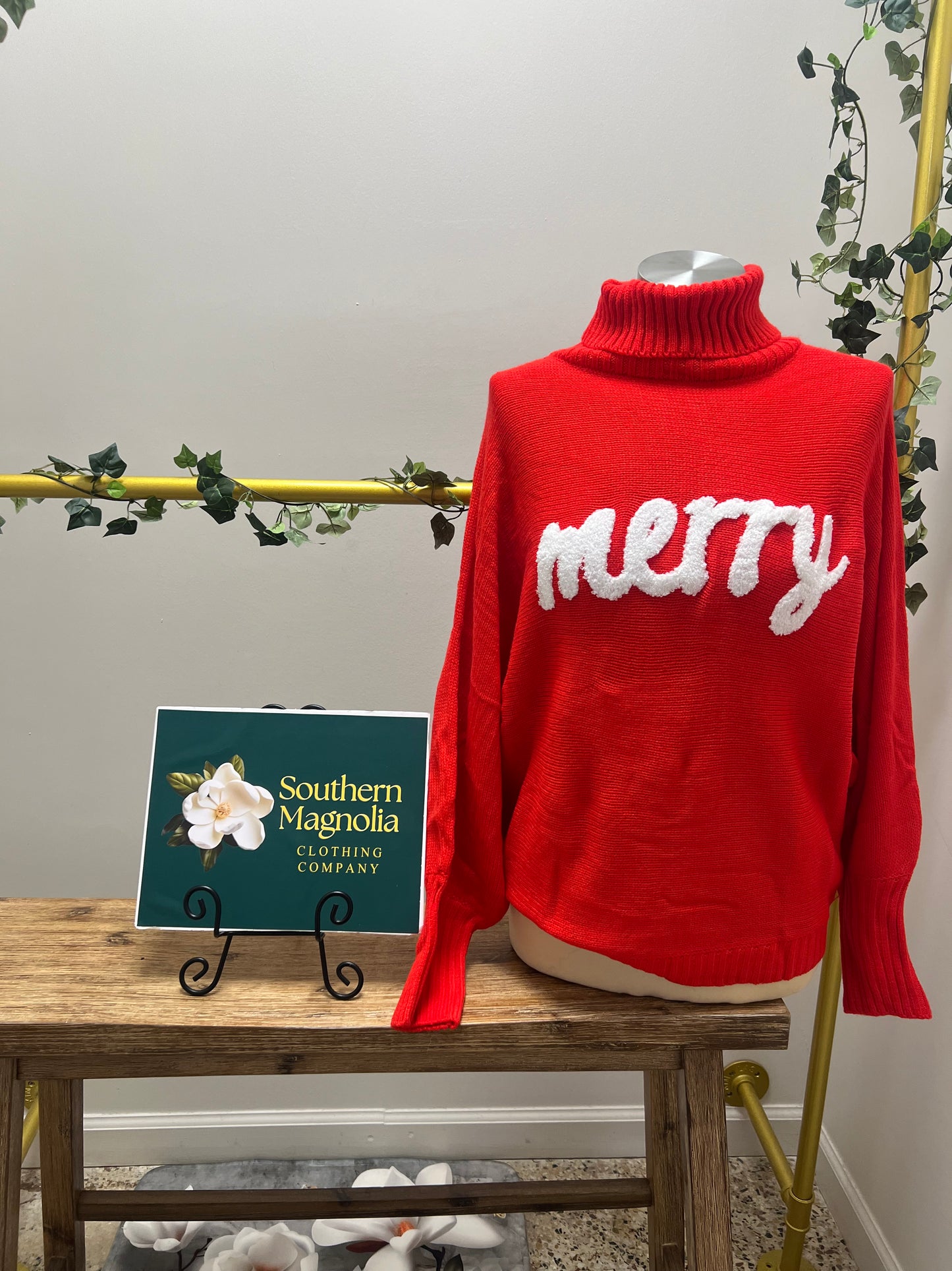 Merry Red High Neck Long Sleeve Sweater