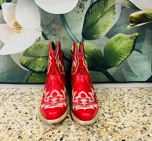 Red Leather Ankle Boots