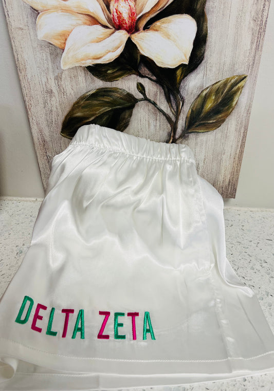 Embroidered Satin Pajama Short Delta Zeta