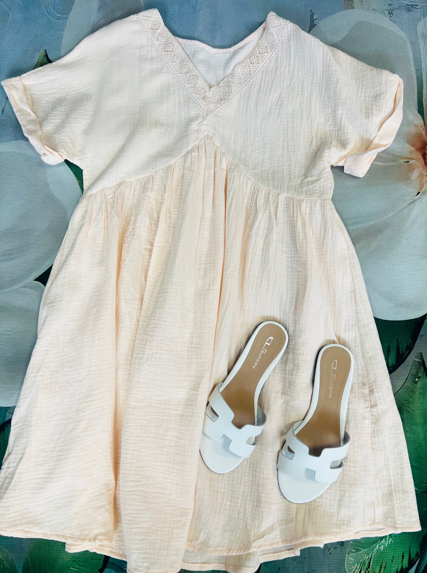 Blush Pink Dress with Lace neckline